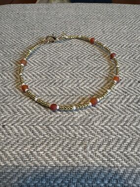 Delicate Handmade Gold Beaded Bracelet with Earth-Tone Accents